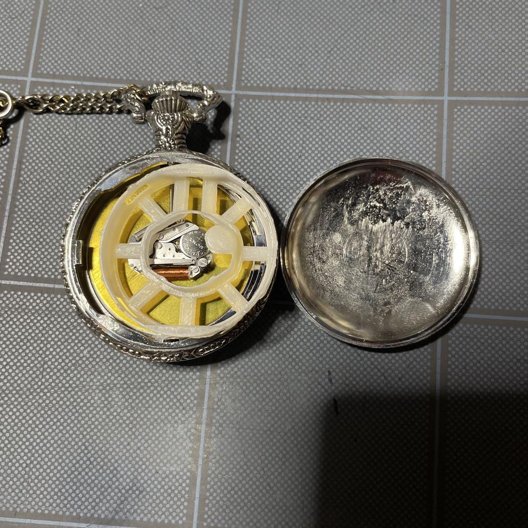 Silver Pocket Watch Railway Motif