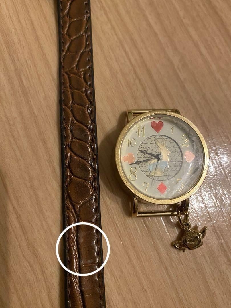 New unused ladies watch Whimsical Wonderland Alice rabbit Leather Gold