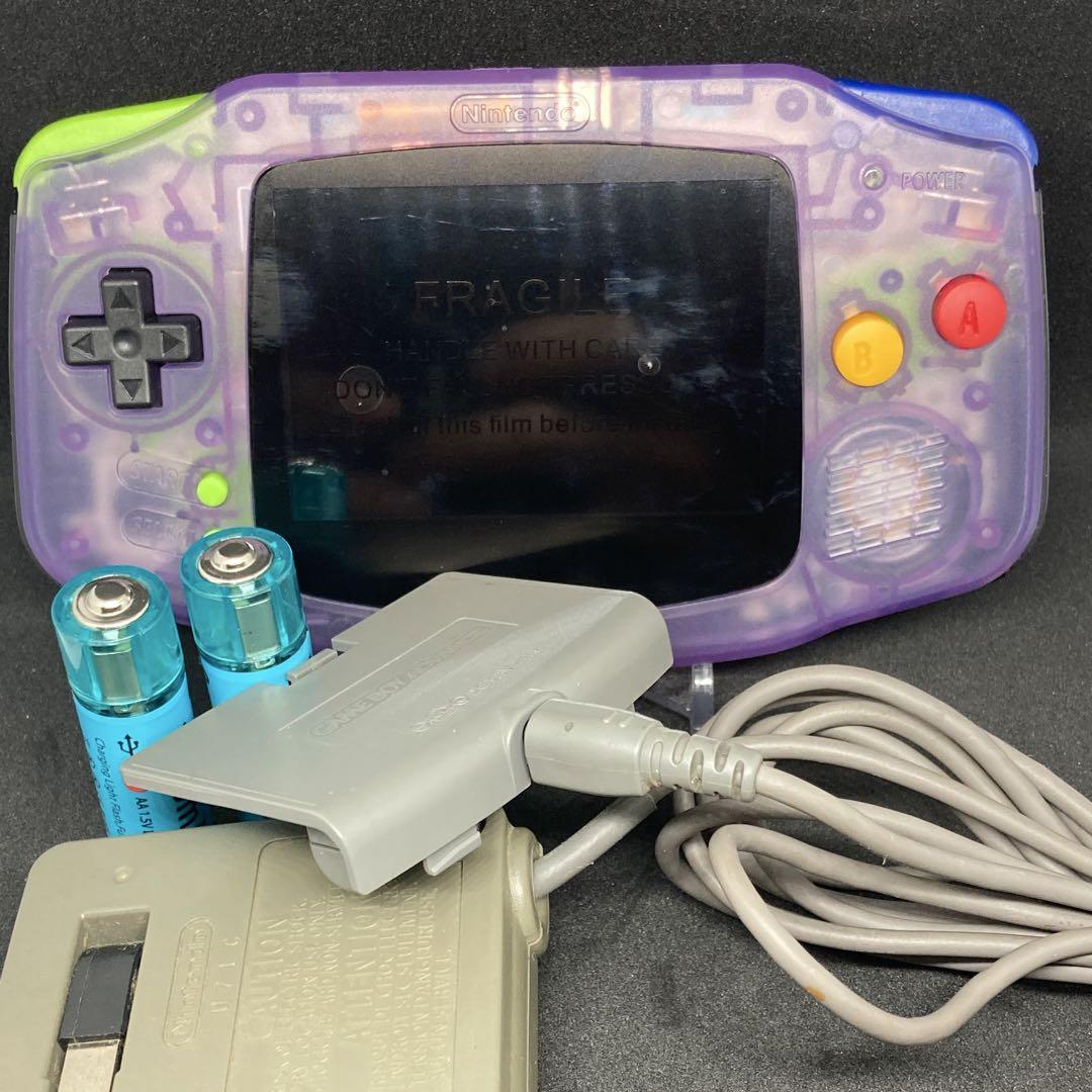 GBA IPS LCD: Clear Purple & AC Adapter & AAA Battery Type Battery
