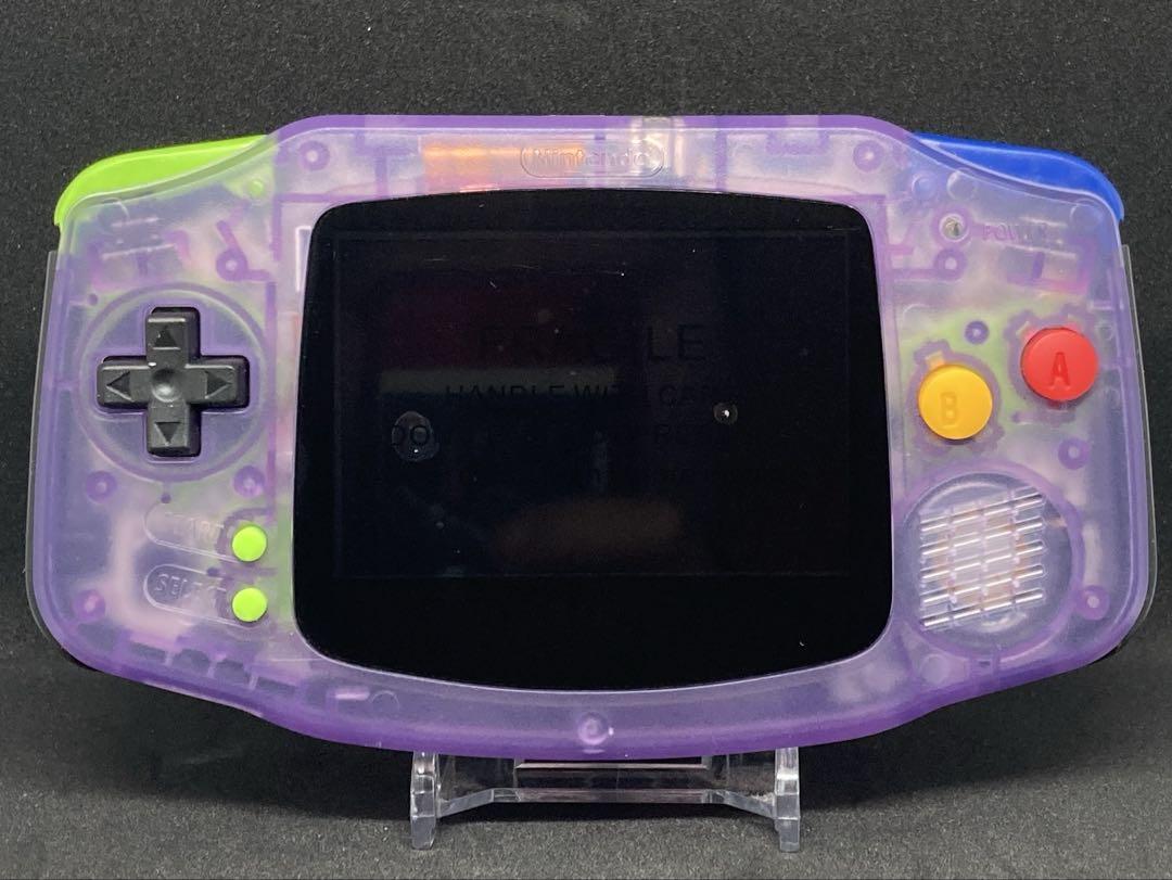 GBA IPS LCD: Clear Purple & AC Adapter & AAA Battery Type Battery