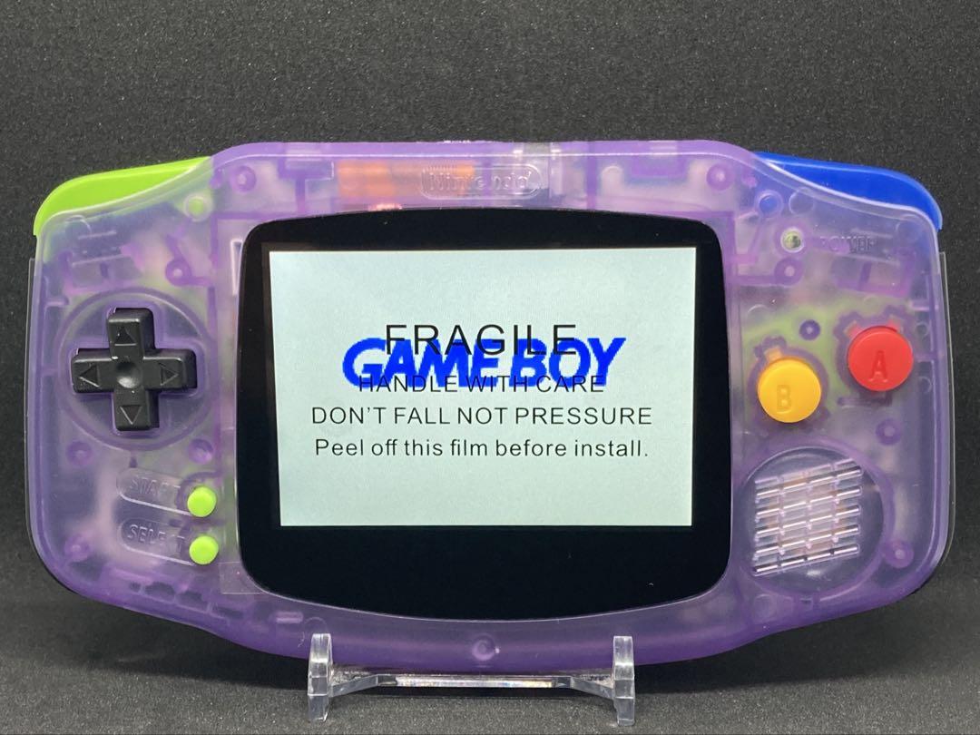 GBA IPS LCD: Clear Purple & AC Adapter & AAA Battery Type Battery