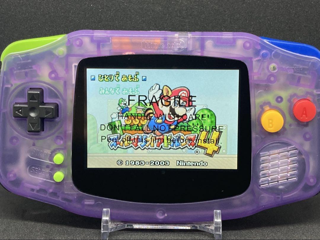 GBA IPS LCD: Clear Purple & AC Adapter & AAA Battery Type Battery