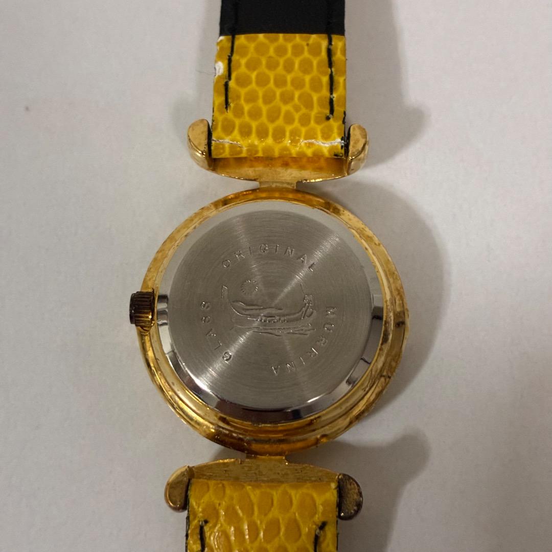 Antica Muttina Yellow Leather Strap Quartz Watch with Multi-Colored Floral Index