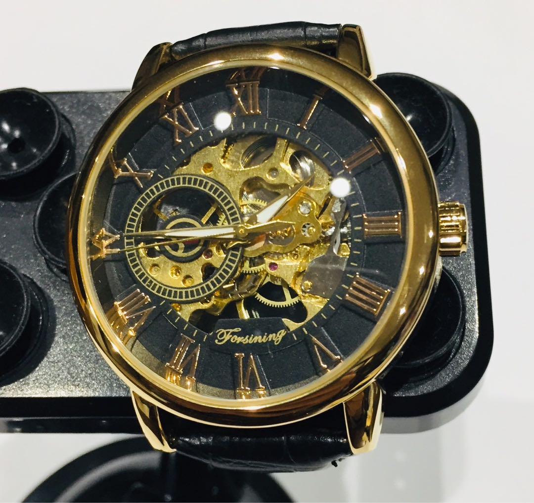 Unreleased in Japan FORSINING Skeleton Automatic Watch Black Gold