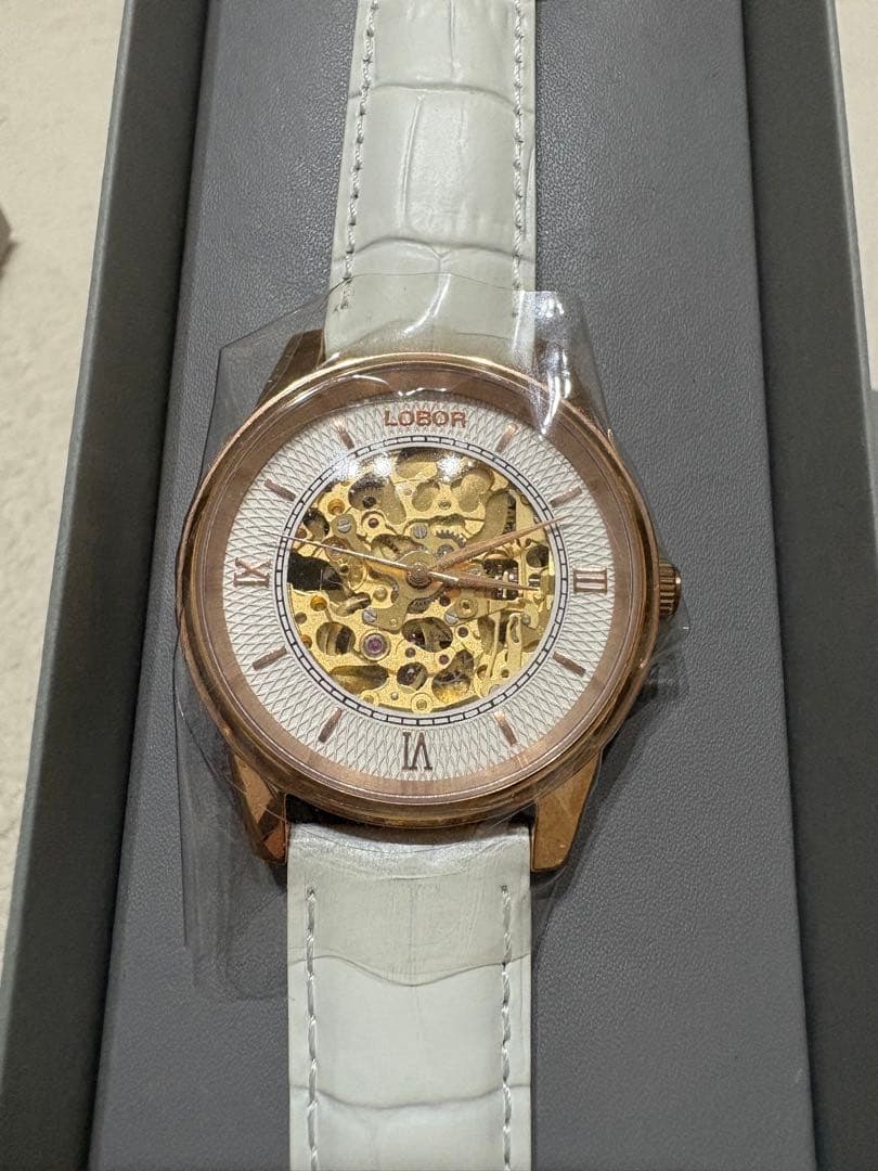 LOBOR Automatic Winding Watch White Leather