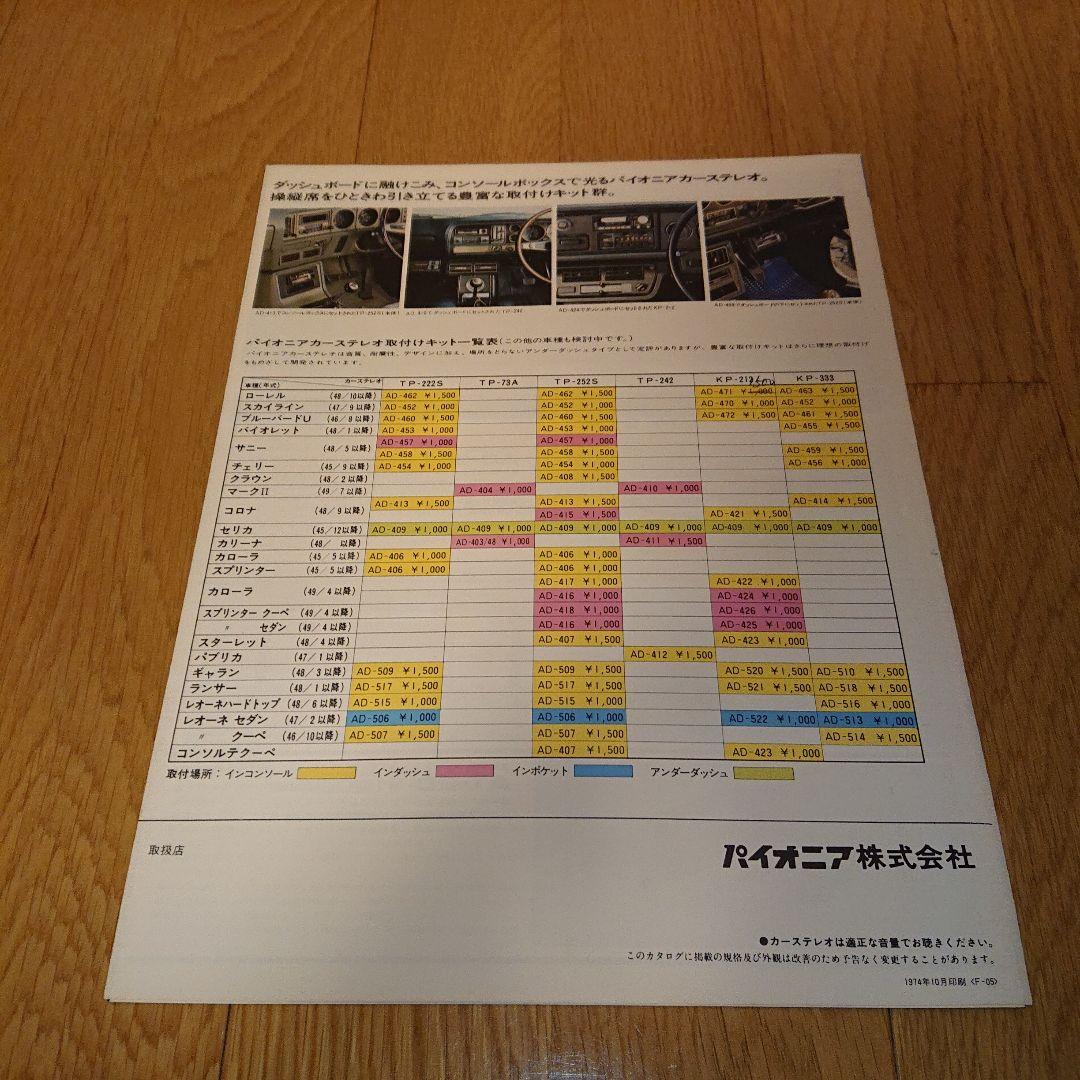 Pioneer Car Stereo Catalog 1974
