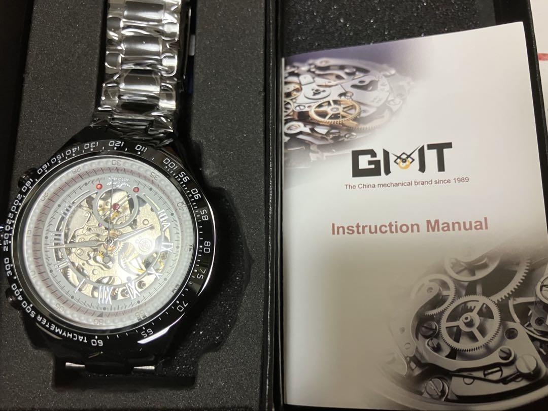 Black Silver Skeleton Winding Watch Classic Stainless Steel