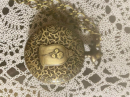 Yellow Dial Pocket Watch with Engraved Design