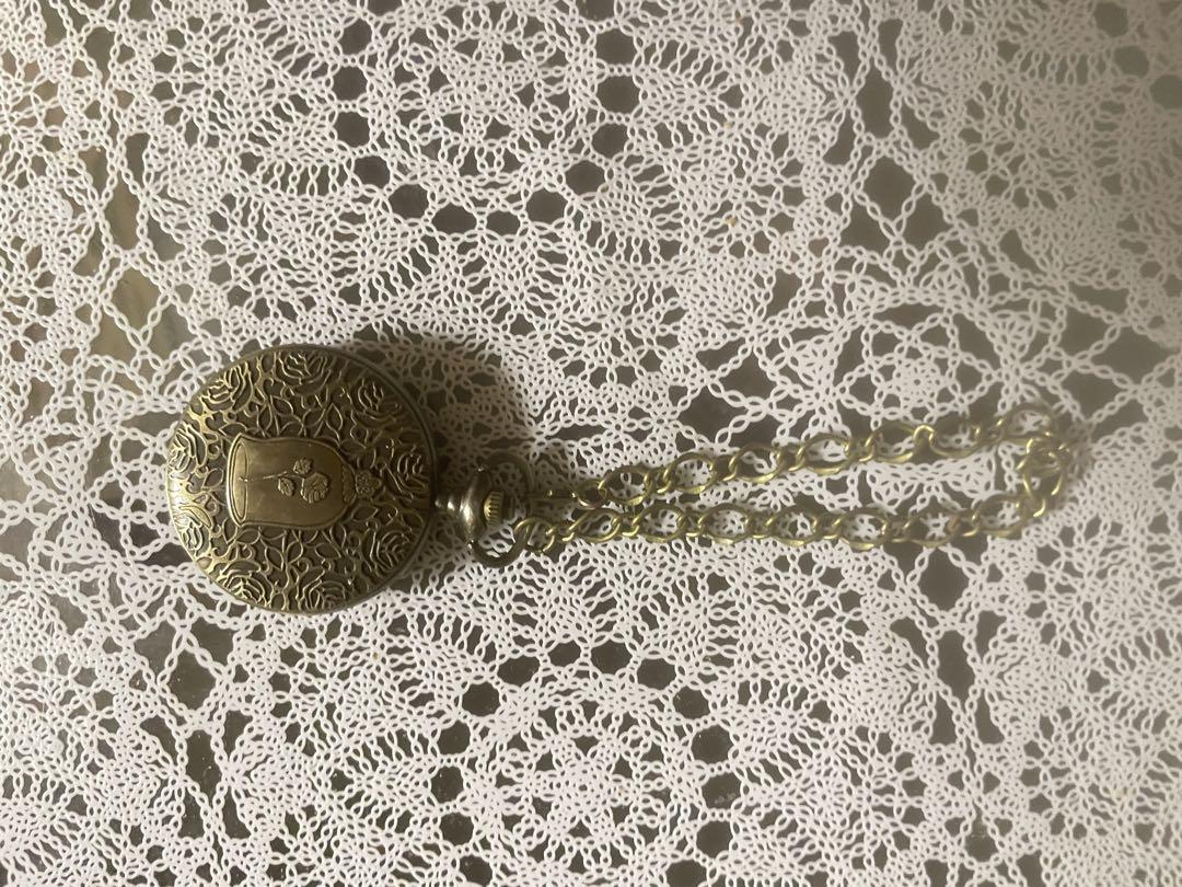 Yellow Dial Pocket Watch with Engraved Design