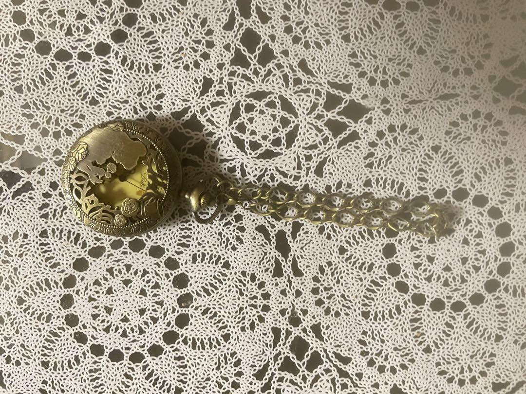 Yellow Dial Pocket Watch with Engraved Design
