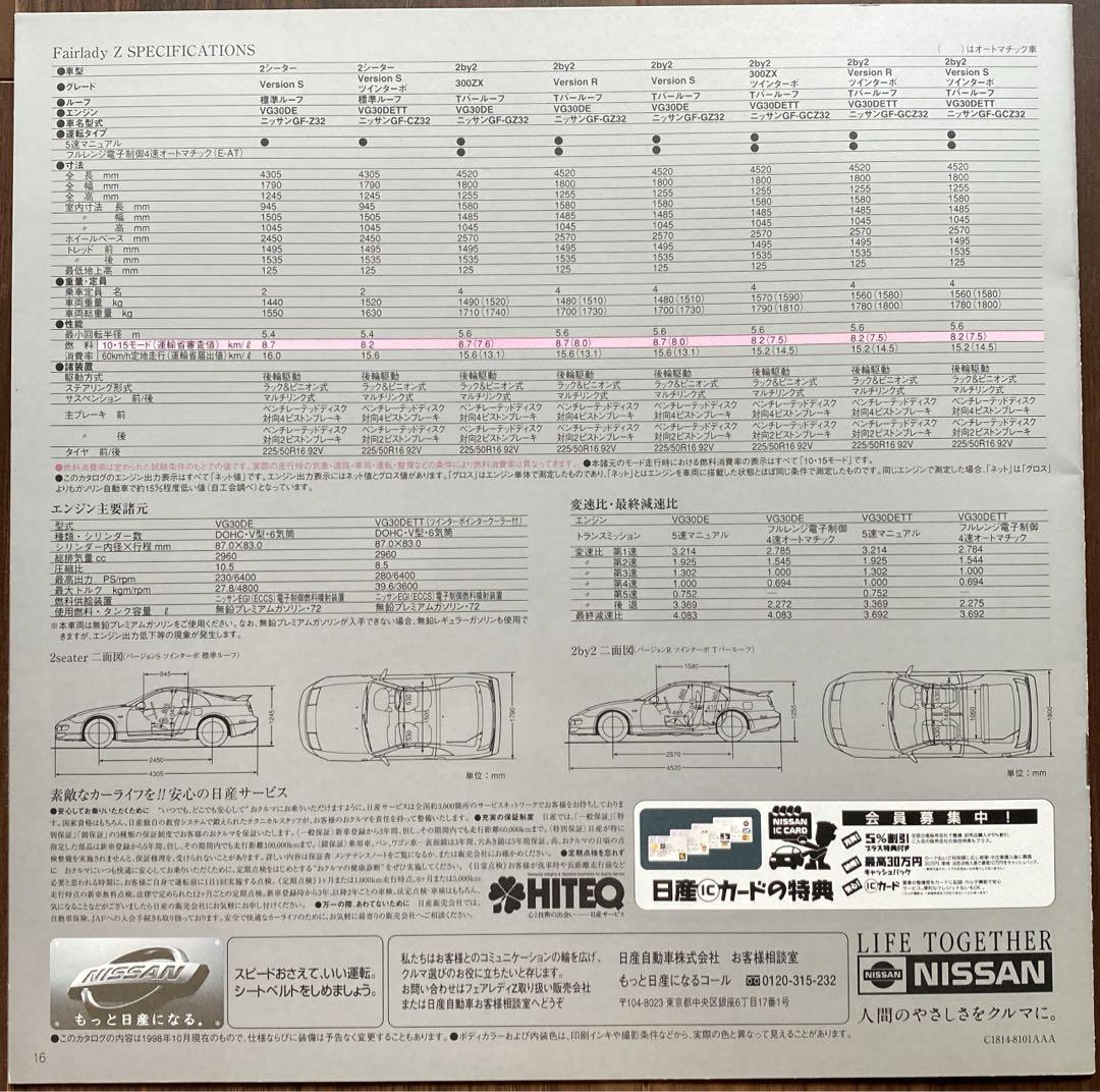 October 1998 Nissan Fairlady Z (Z32) Catalog with Dust Cover