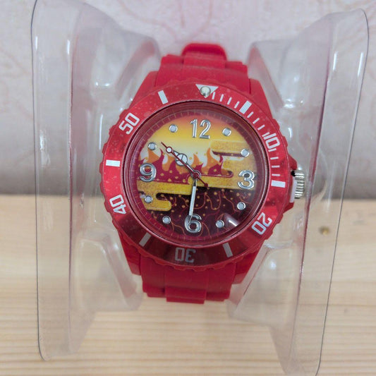 Red Rubber Strap Watch Flame Design