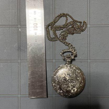 Silver Pocket Watch Railway Motif