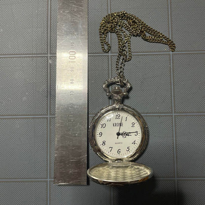 Silver Pocket Watch Railway Motif