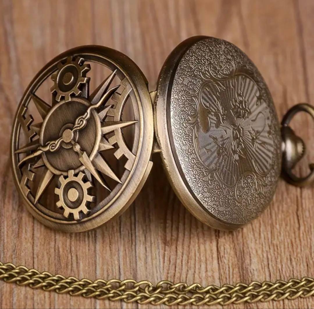 New Pocket Watch Men's Pocket Watch Quartz Bronze Steam Punk Gear