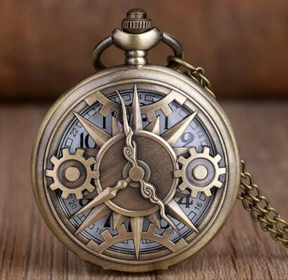 New Pocket Watch Men's Pocket Watch Quartz Bronze Steam Punk Gear