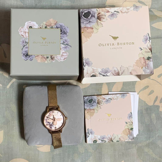 OLIVIA BURTON Bee Design Floral Watch Pink Gold