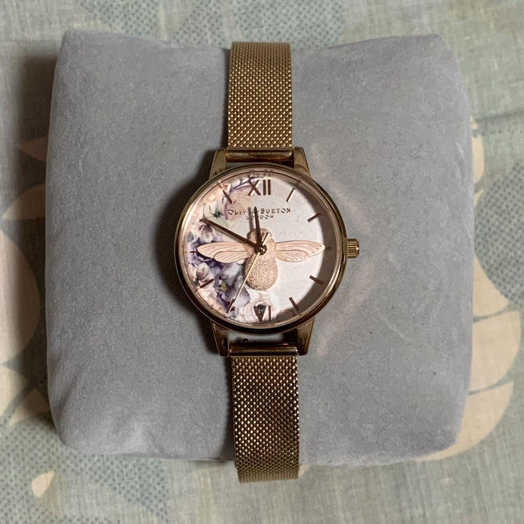 OLIVIA BURTON Bee Design Floral Watch Pink Gold