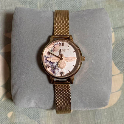 OLIVIA BURTON Bee Design Floral Watch Pink Gold