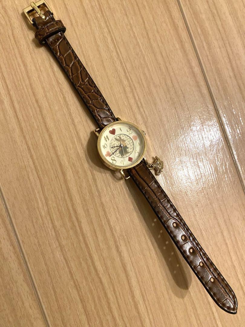 New unused ladies watch Whimsical Wonderland Alice rabbit Leather Gold
