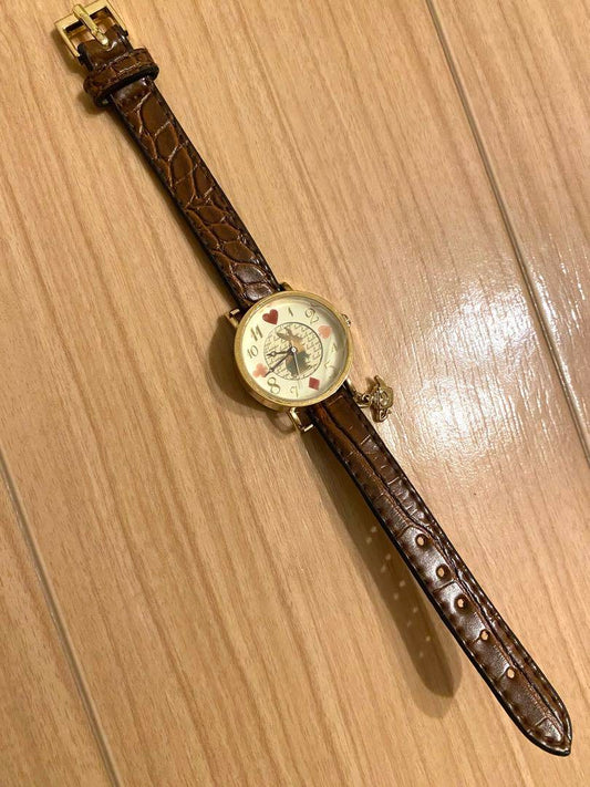 New unused ladies watch Whimsical Wonderland Alice rabbit Leather Gold