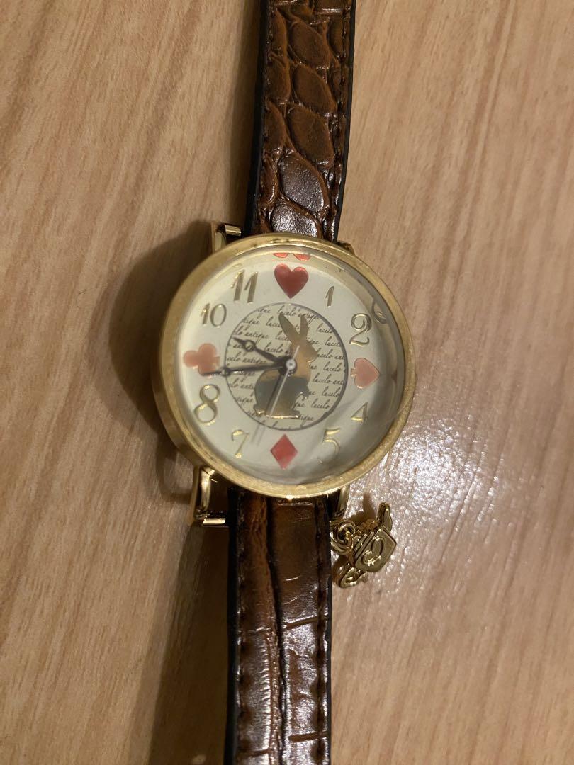 New unused ladies watch Whimsical Wonderland Alice rabbit Leather Gold