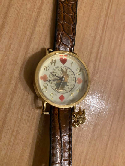 New unused ladies watch Whimsical Wonderland Alice rabbit Leather Gold