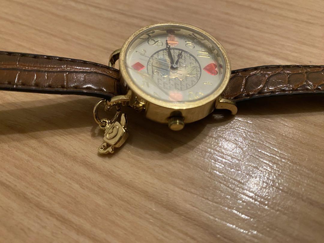 New unused ladies watch Whimsical Wonderland Alice rabbit Leather Gold