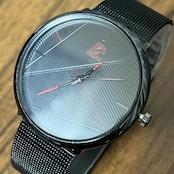 Thin Quartz Watch with Stainless Steel Band and Red Face