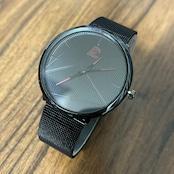 Thin Quartz Watch with Stainless Steel Band and Red Face