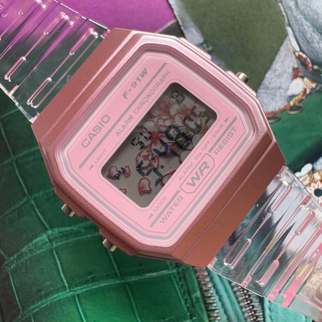 New CASIO Custom Watch F91WS-4DF Handmade Sakura Filter