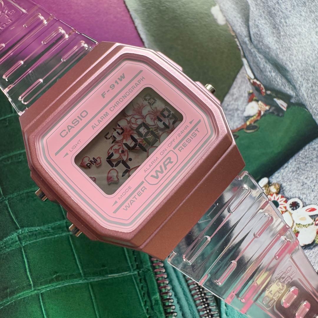 New CASIO Custom Watch F91WS-4DF Handmade Sakura Filter