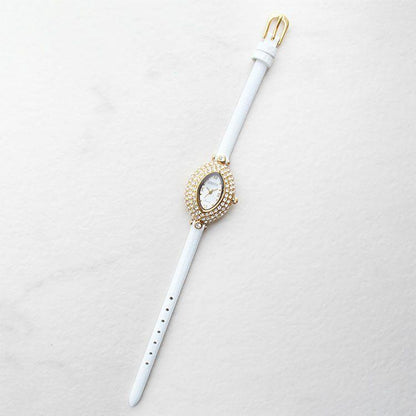 ABISTE New White Leather Strap Watch Pavé