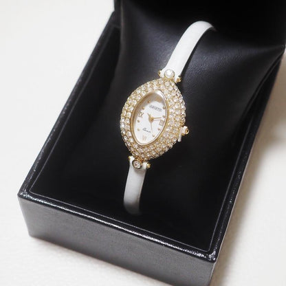 ABISTE New White Leather Strap Watch Pavé