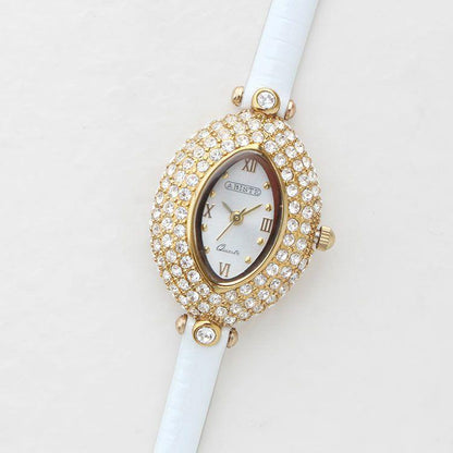 ABISTE New White Leather Strap Watch Pavé