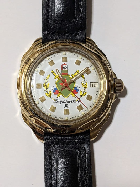 Russian-made Leather Wristwatch Water-resistant White/Gold