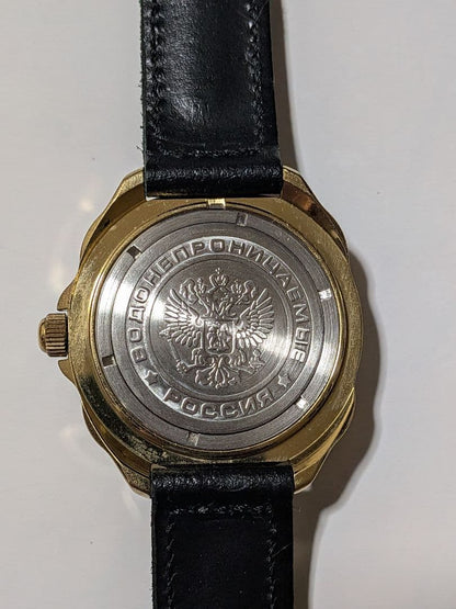 Russian-made Leather Wristwatch Water-resistant White/Gold