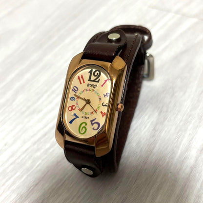 Brown Leather Winding Watch Colorful Numbers