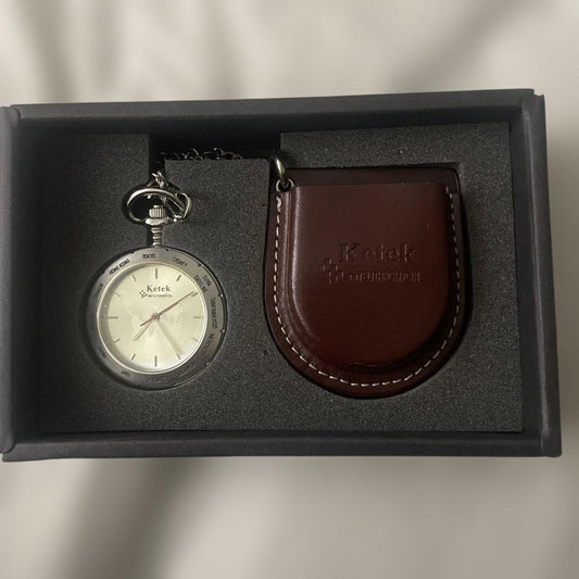 Pocket Watch Silver Leather Case