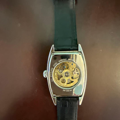 Automatic Winding Watch Skeleton Design Black Leather