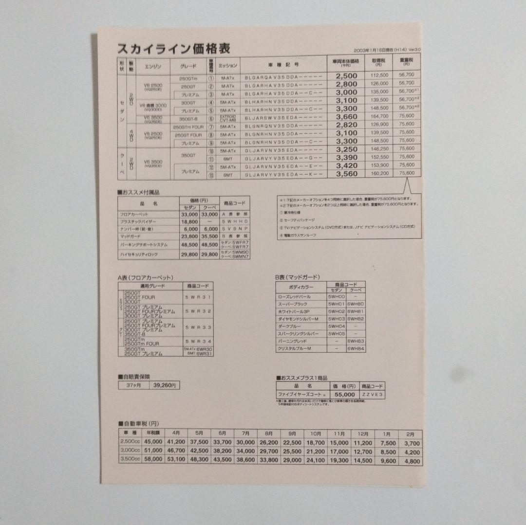 Nissan V35 Skyline Catalog