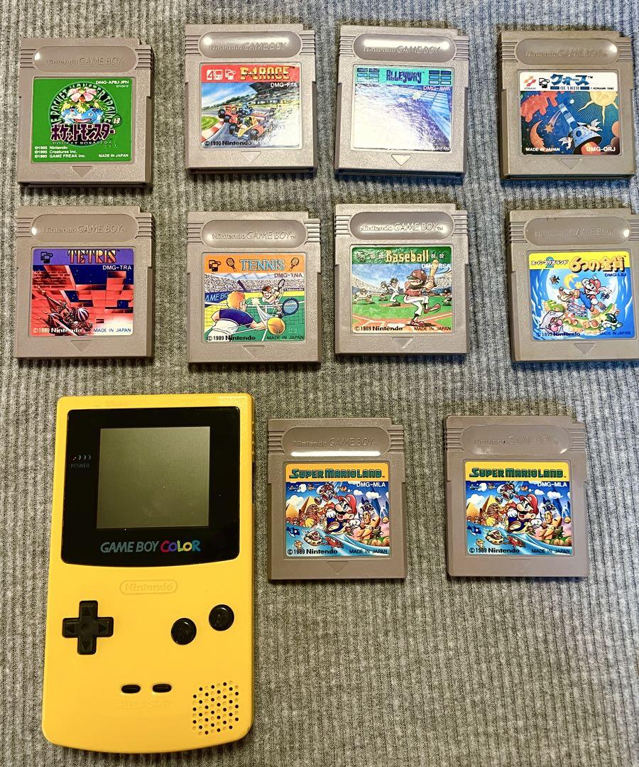 Game Boy Color Yellow Console + 10 Game Cartridges Set Rare Mint Condition