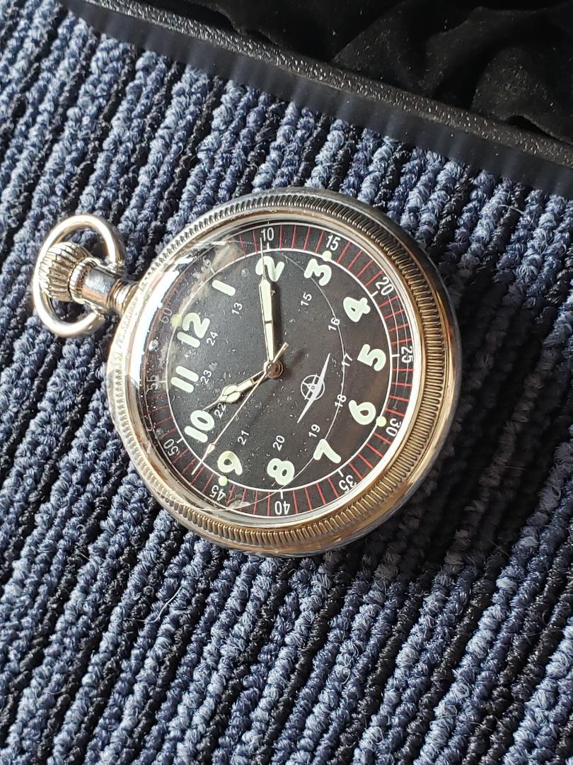 Analog Pocket Watch with Airplane Symbol Mark and Box Case