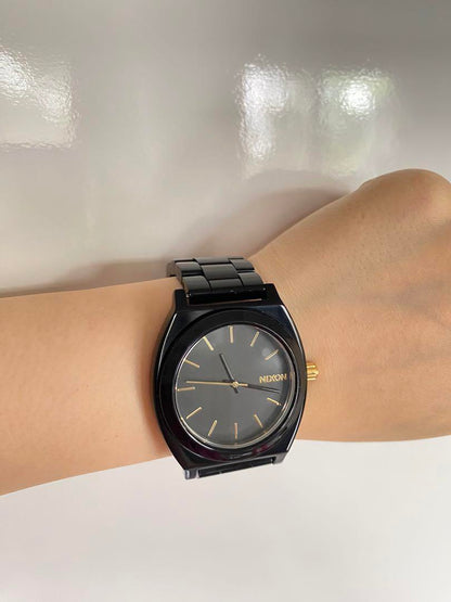 NIXON Black Watch Grey Dial Gold Hands