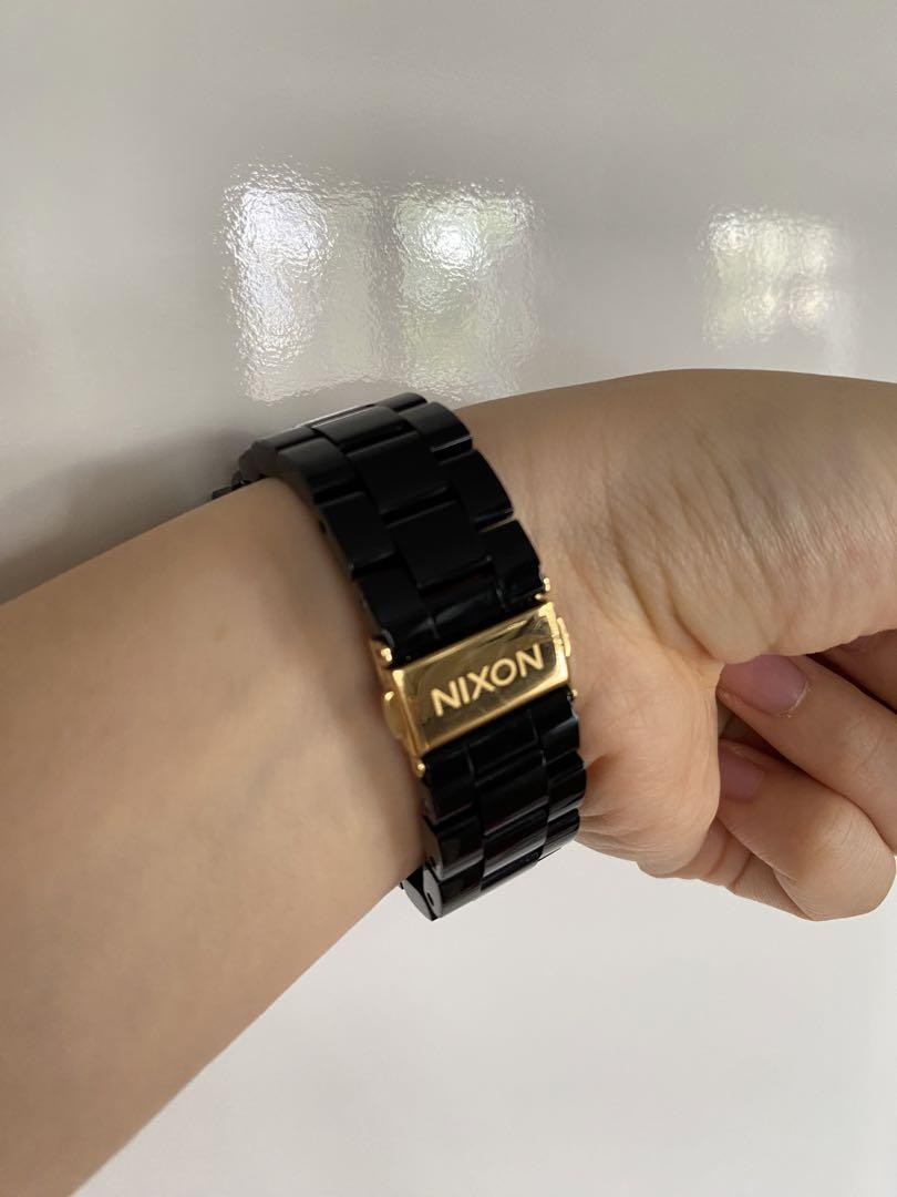 NIXON Black Watch Grey Dial Gold Hands