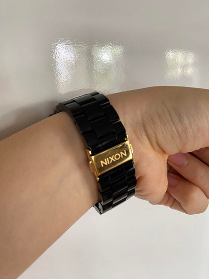 NIXON Black Watch Grey Dial Gold Hands