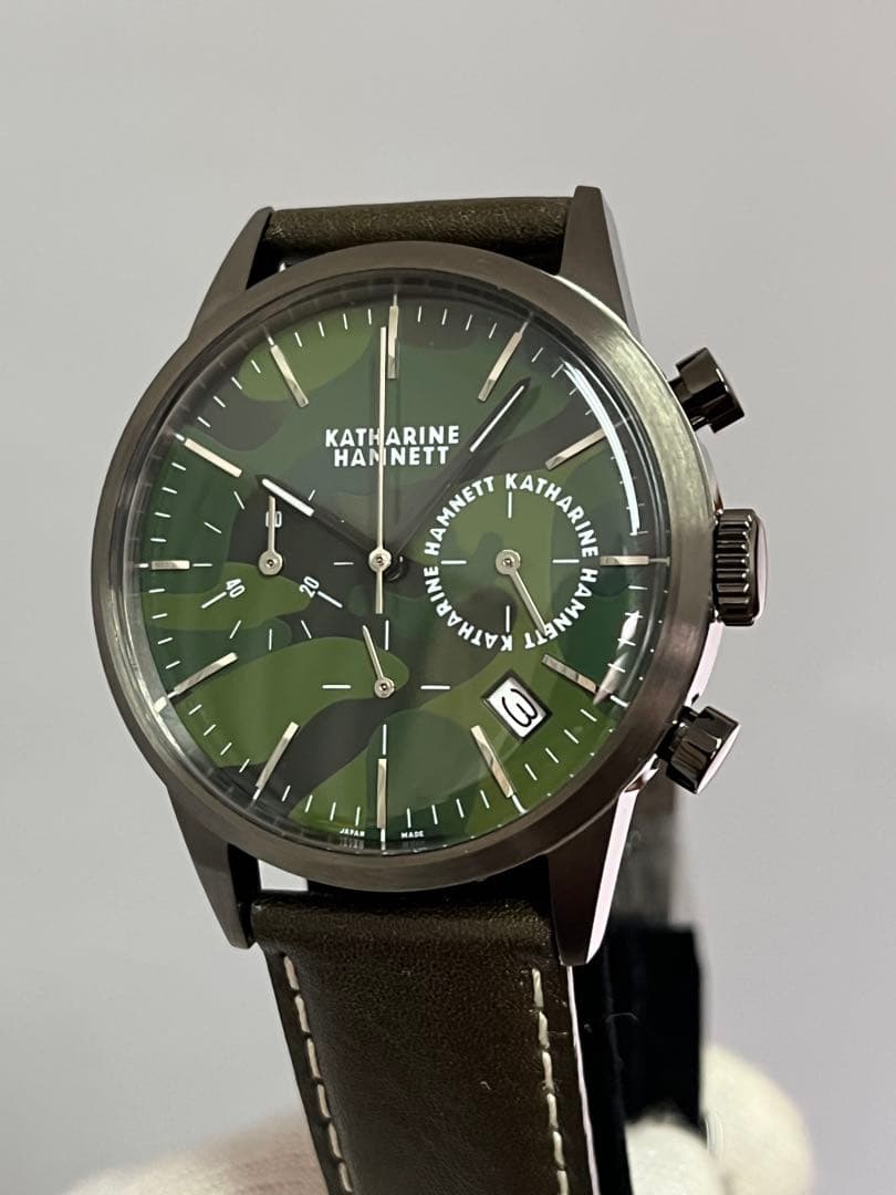 [New Unused Battery Replaced] KATHARINE HAMNETT Chronograph Green Camouflage