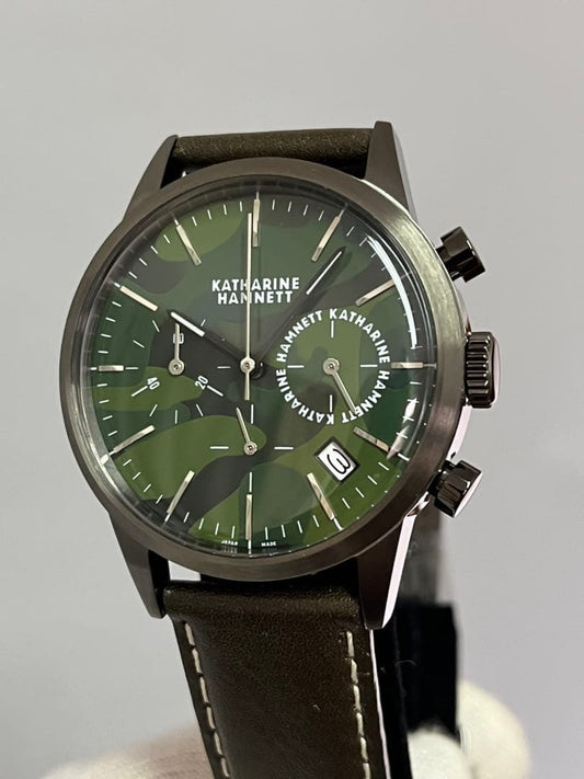 [New Unused Battery Replaced] KATHARINE HAMNETT Chronograph Green Camouflage