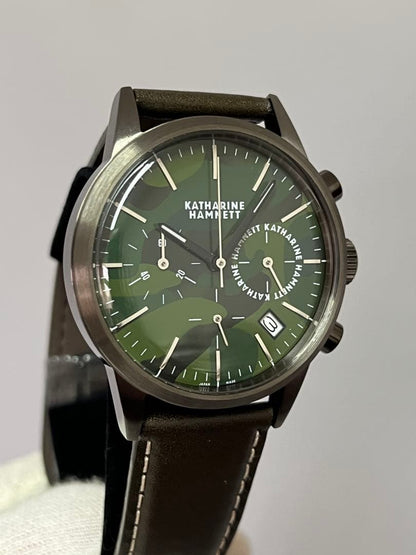 [New Unused Battery Replaced] KATHARINE HAMNETT Chronograph Green Camouflage