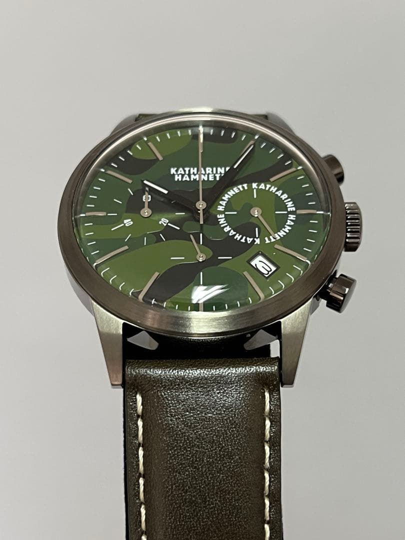 [New Unused Battery Replaced] KATHARINE HAMNETT Chronograph Green Camouflage